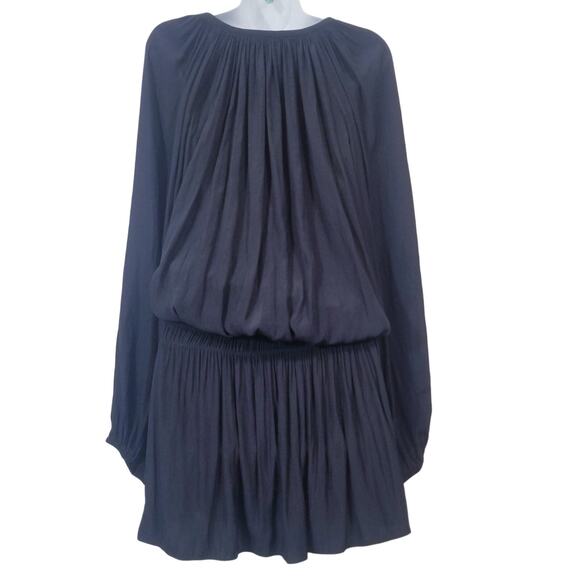 Ramy Brook Paris Smocked Black Mini Dress Long Sleeves - Picture 3 of 12